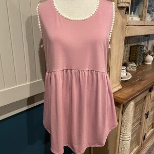 Zenana Outfitters Mauve Tank Top with Lace Trim